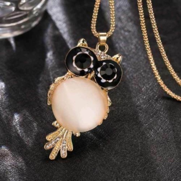 Black White Owl Pendant Necklace - Picture 2 of 5